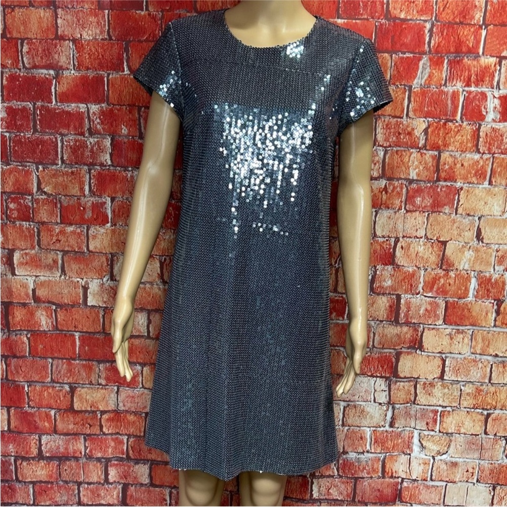 Nicole by‎ Nicole Miller Platinum Sparkling Silver Sequin Shift Dress